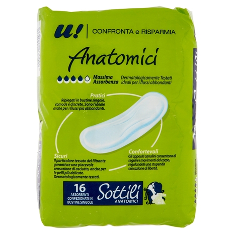 16 Assorbenti Sottili Anatomici U! Confronta e Risparmia